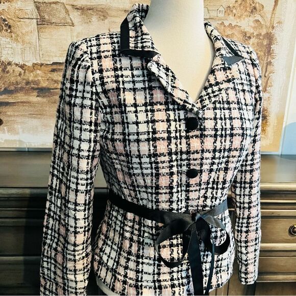 Jessica Howard Cropped Pink White & black Blazer size 10P - Picture 4 of 6